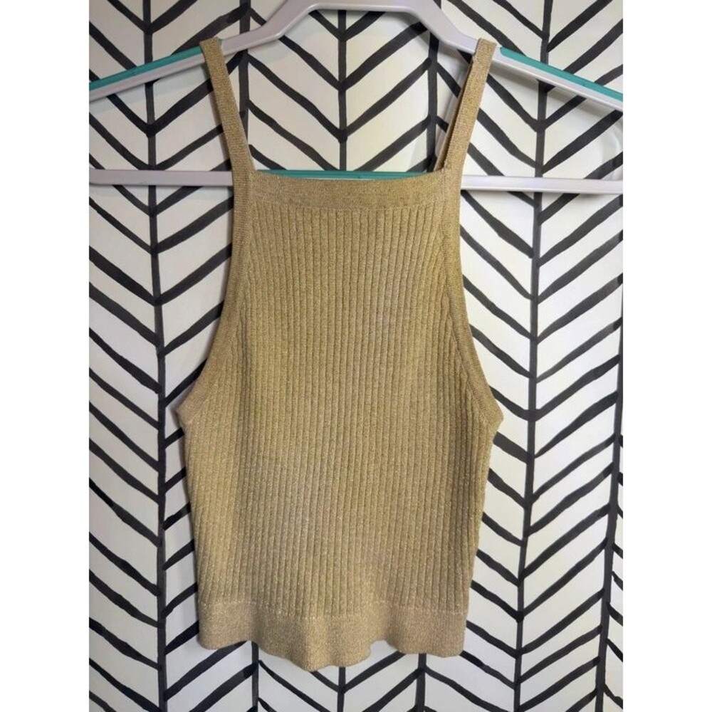 Say What Gold Sparkly Ribbed Crop Top Women’s M 7161